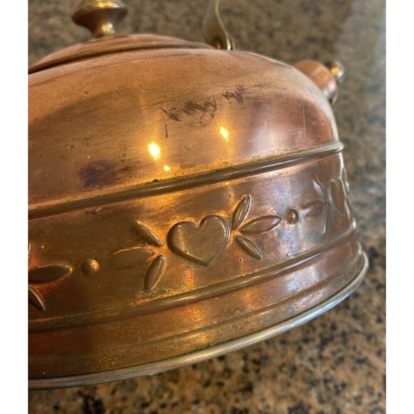 Vintage Antique Heart Pattern 7" Copper Teapot Kettle with Lid - Picture 10 of 12